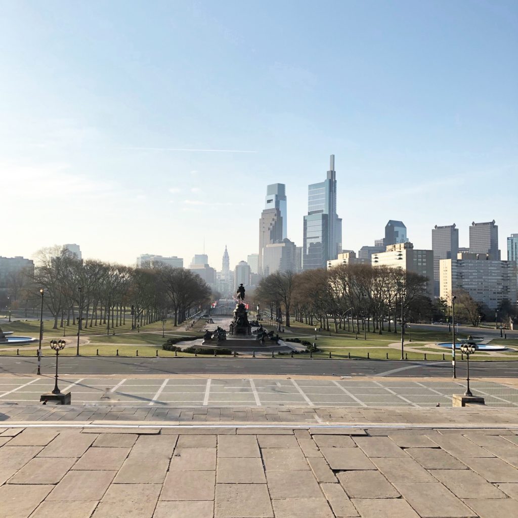 view of Philadelphia from the art museum Rocky Steps