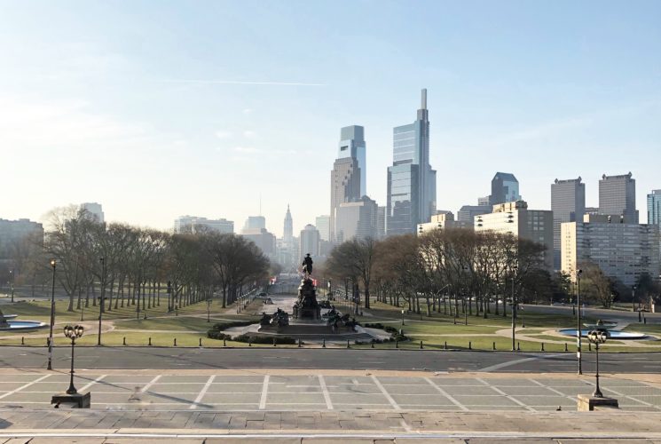 view of Philadelphia from the art museum Rocky Steps