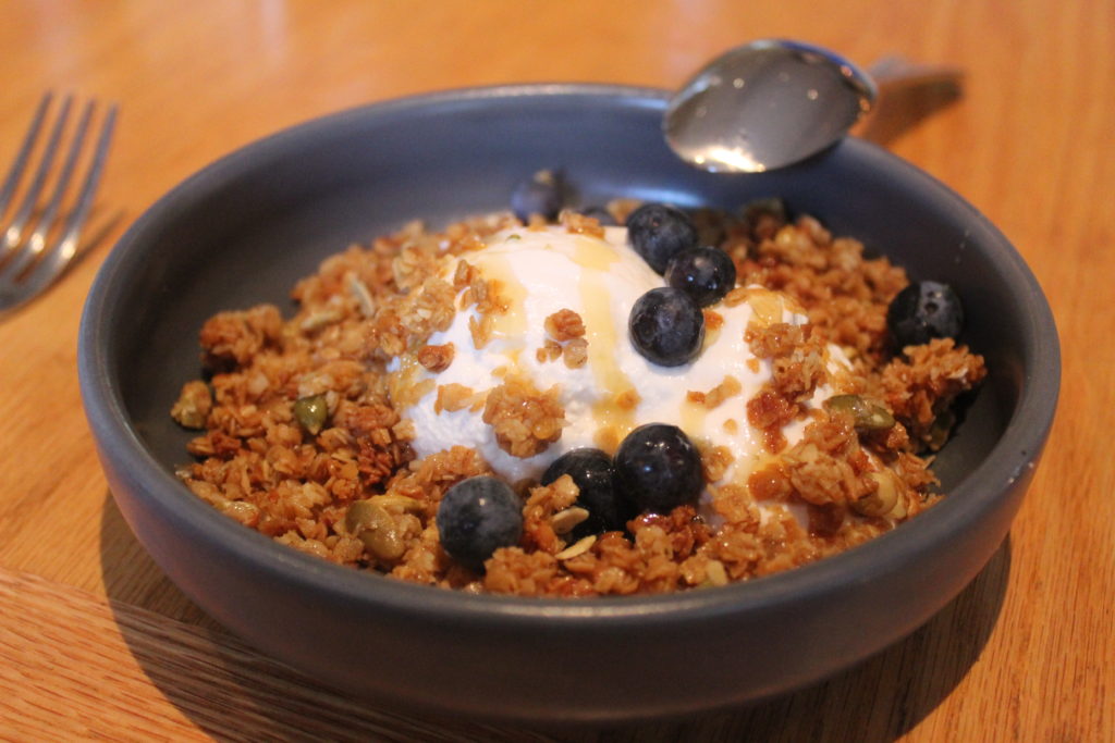 Greek yogurt with granola and fruit