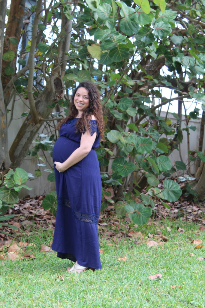 navy blue boho maternity dress